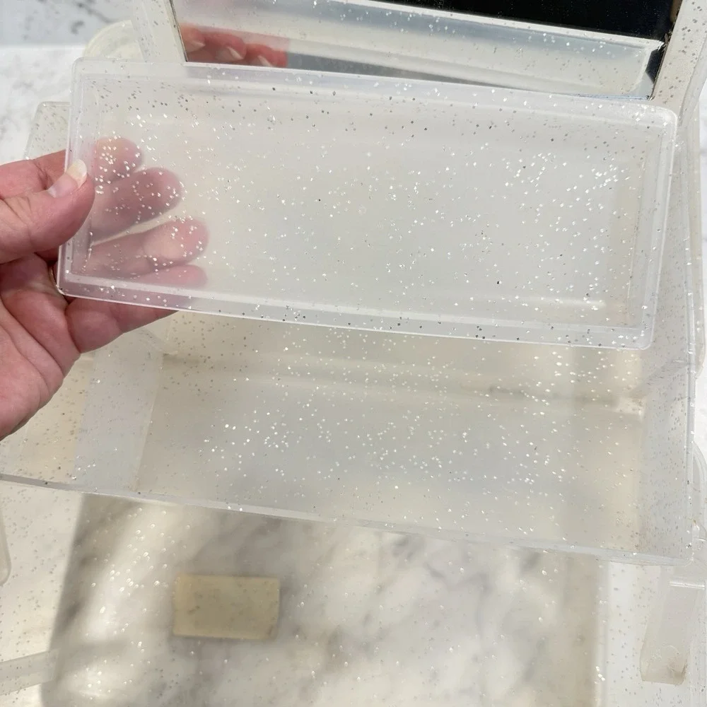 Vintage CABOODLES 3 Tier w/Mirror Clear Glitter Jellies Makeup Case 2622 Y2K